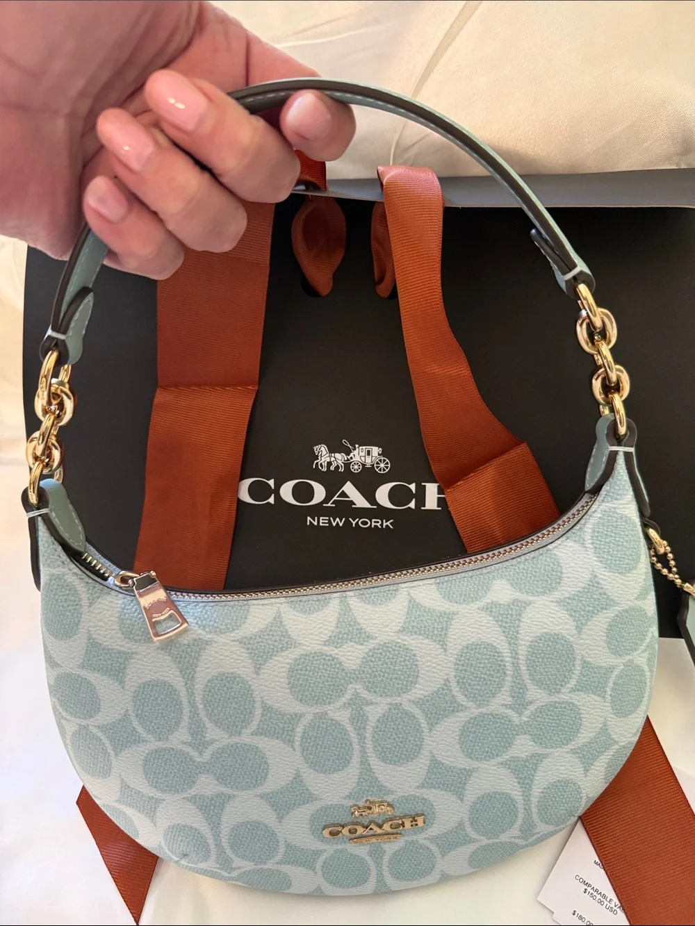 🩵Coach NWT Light Blue Signature Canvas Mini Payton Shoulder Bag/ Gold Hardware